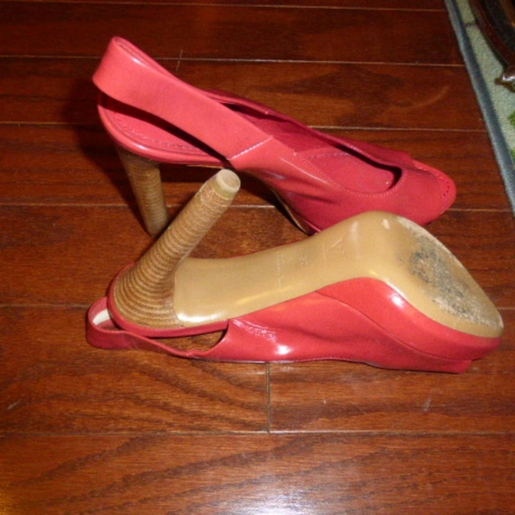 LOUIS VUITTON RED SLINGBACK HEELS SZ 37 OPEN-TOE pumps sandals slides slip-on - Picture 6 of 8